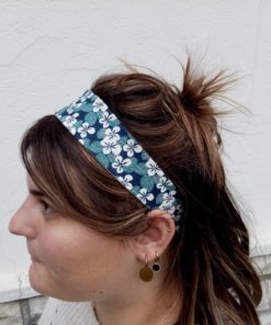 bandeau cheveux accessoire motifs fleurs bleu